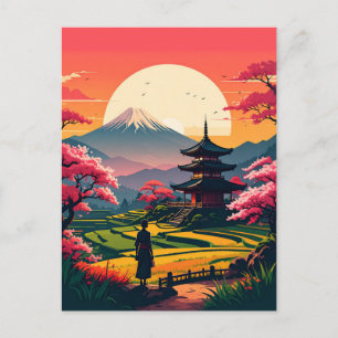 Cartão Postal Japão Pagoda Cherry Blossoms Viagem Souvenir