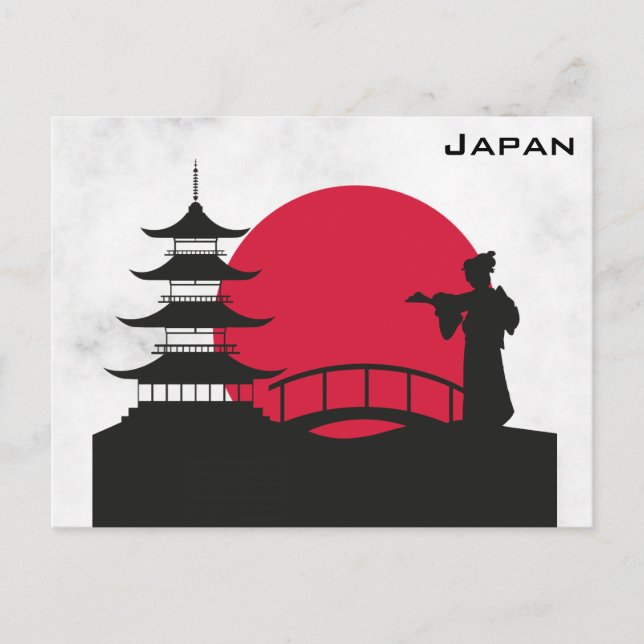 Cartão Postal Japão - Pagoda Geisha Sunset Viagem (Frente)