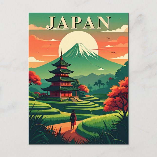 Cartão Postal Japão - Pagoda-Viagem do-Japão e Monte Fuji (Frente)