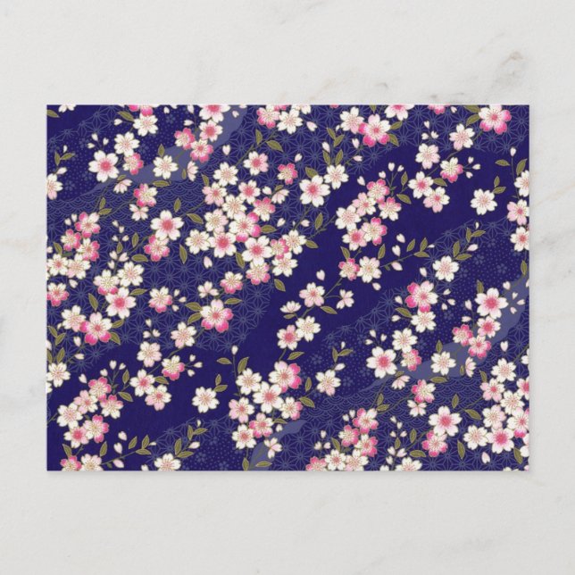 Cartão Postal Japão, Sakura, quimono, Origami, Chiyogami, flor, (Frente)