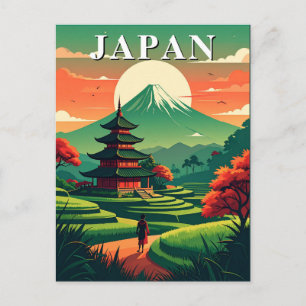 Cartão Postal Japão Viagem Antiga Pagode e Monte Fuji