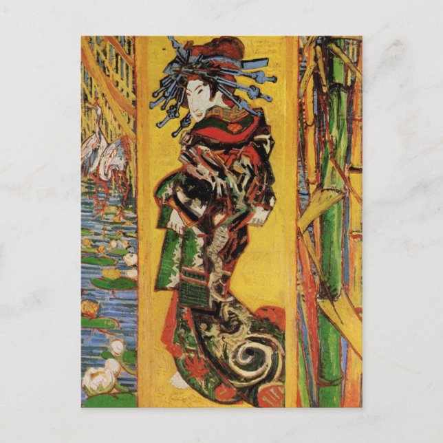Cartão Postal Japonaiserie, Oiran (Cortesan) Van Gogh Fine Art (Frente)