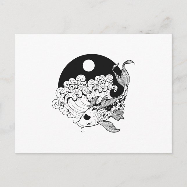 Cartão Postal Japonês carp koi com Yin e Yang Background (Frente)