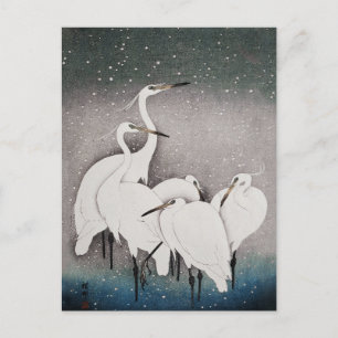 Cartão Postal Japonês Egrets Koson Cranes Winter Snow