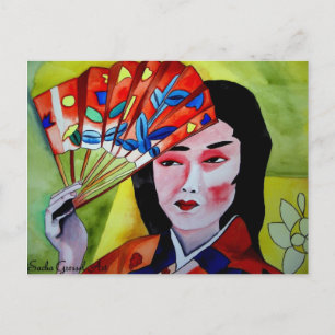 Cartão Postal japonês Geisha com fã