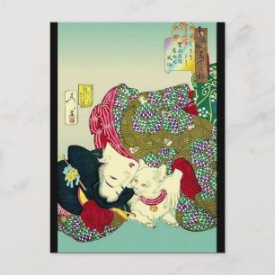 Cartão Postal Japonês Mulheres e Gato