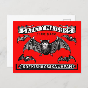 Cartão Postal Japonês Safety Match Art Bats