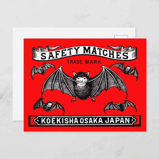 Cartão Postal Japonês Safety Match Art Bats (Frente/Verso)
