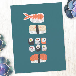 Cartão Postal Japonês Sushi Nigiri Maki Roll