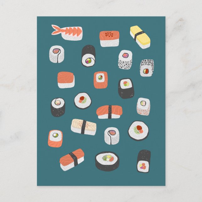 Cartão Postal Japonês Sushi Nigiri Maki Roll (Frente)
