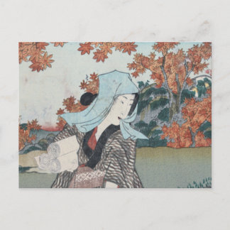 Cartão Postal Japonês Ukiyo-e Momiji para Onna por Kunisada