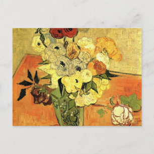 Cartão Postal Japonês Vase, Rosas, Anemones por Vincent van Gog