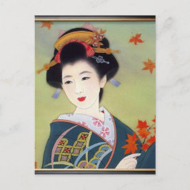 Cartão Postal Japonesa em quimono azul