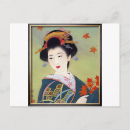 Cartão Postal Japonesa em quimono azul