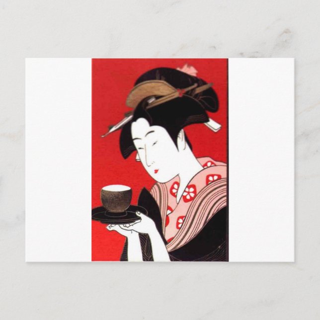 Cartão Postal Japonesa Lady Tea Servindo Cerimonia Art Impressão (Frente)