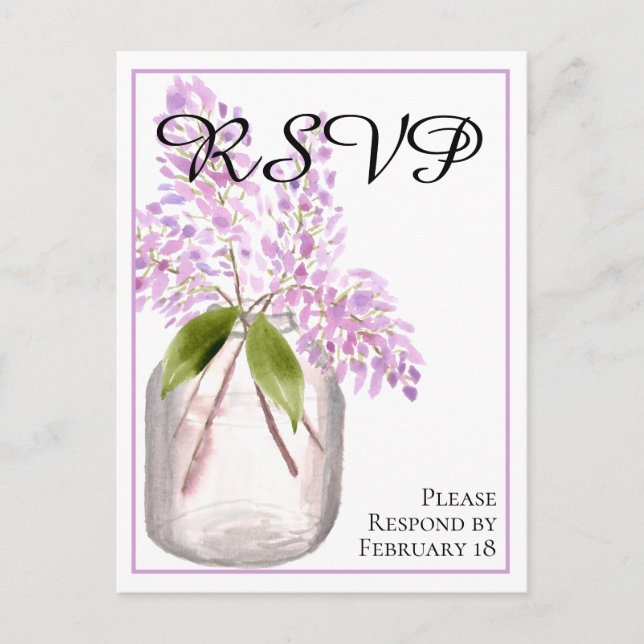 Cartão Postal Jar of Lilacs Rustic Watercolor Wedding RSVP (Frente)