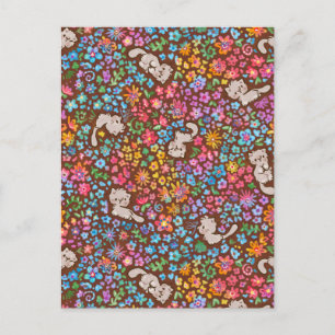 Cartão Postal Jardim Caprichoso de Pebble Gato Cinza e Floral Vi