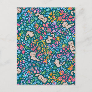 Cartão Postal Jardim Caprichoso de Pebble Gato Cinza e Floral Vi