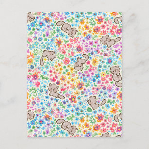 Cartão Postal Jardim Caprichoso de Pebble Gato Cinza e Floral Vi