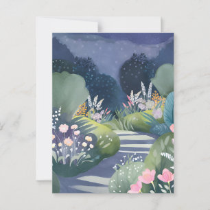 Cartão Postal Jardim da Meia-Noite Caminho Floral em Aquarela