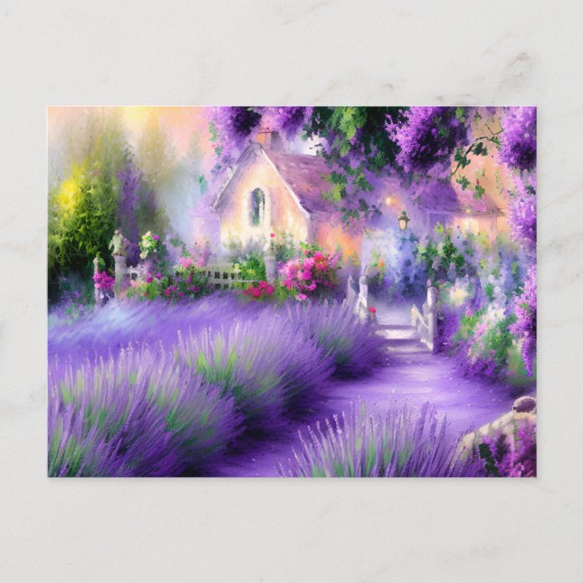 Cartão Postal Jardim de Arte Romântica Lavanda (Frente)