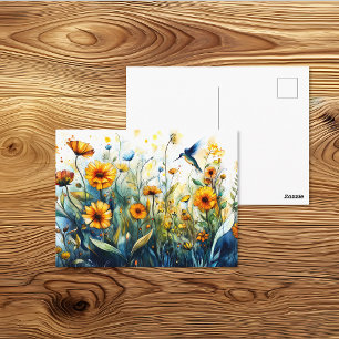 Cartão Postal Jardim de Beija-flor Delicado Aquarela