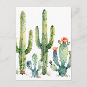 Cartão Postal Jardim de Cactus do Deserto em Aquarela