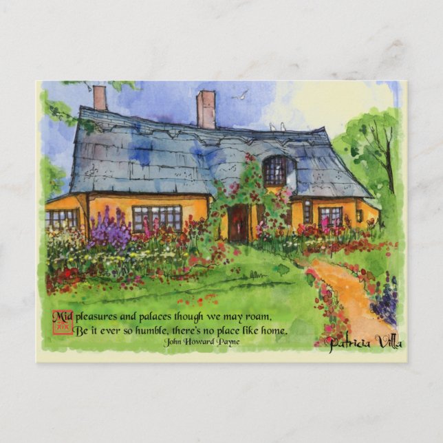 Cartão Postal Jardim de Casa de Campo Inglês Antigo em Aquarela (Frente)