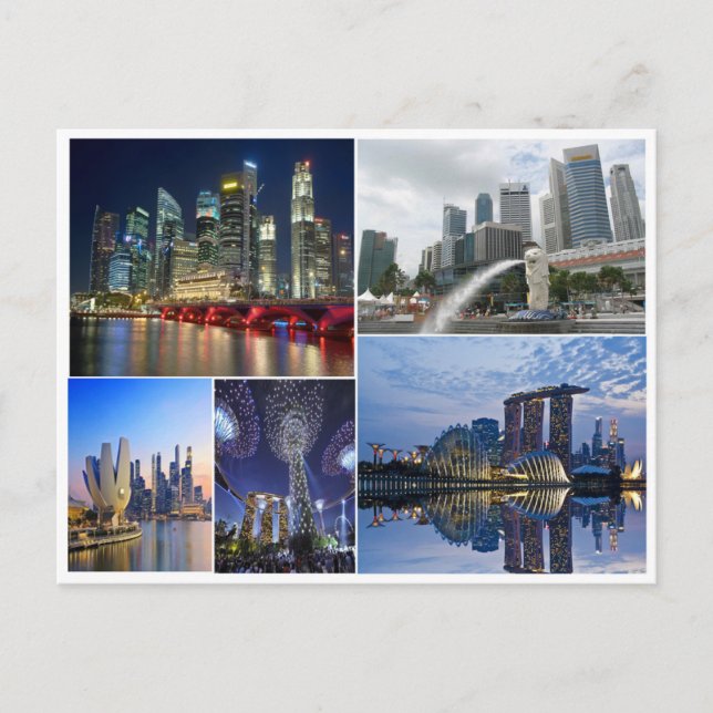 Cartão Postal Jardim de Cingapura pela colagem da baía (Frente)