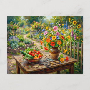 Cartão Postal Jardim de Ervas Malva Nastúrcio Natureza-Morta