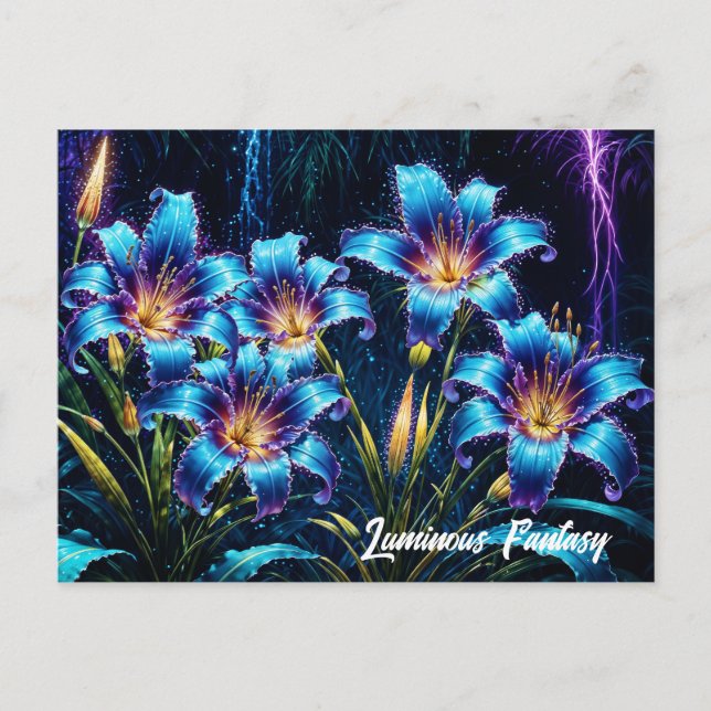 Cartão Postal Jardim de fantasia digital floral luminosa vibrant (Frente)