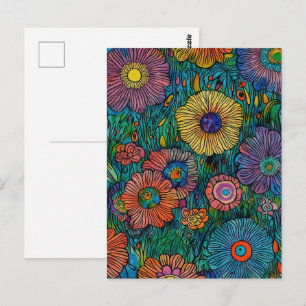 Cartão Postal Jardim de Flores Colorido e Retrô