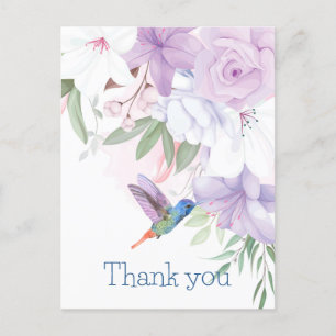 Cartão Postal Jardim de Flores de Aquarela Beija-flor Pássaro Ob