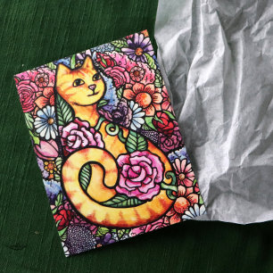 Cartão Postal Jardim de Flores de Gato Laranja