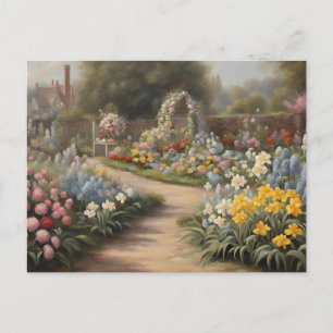 Cartão Postal Jardim de Flores de Verão Vintage