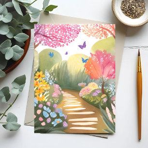 Cartão Postal Jardim de Flores Pintura em Aquarela Caprichosa