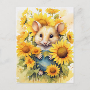 Cartão Postal Jardim de Girassóis Rato 7 de 17 calças azuis