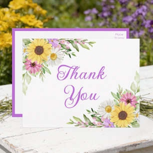 Cartão Postal Jardim de Margaridas de Girassol Floral Agradecime