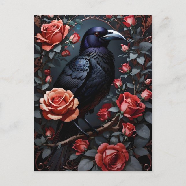 Cartão Postal Jardim de Rosa de Raven Negro Gordo (Frente)