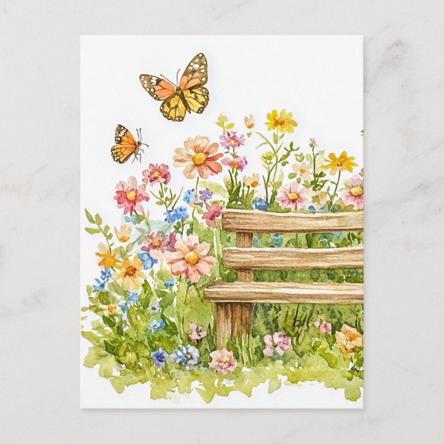 Cartão Postal Jardim de Verão com Borboletas (Frente)