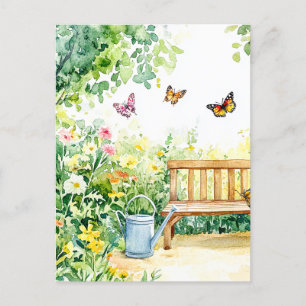Cartão Postal Jardim de Verão com Borboletas