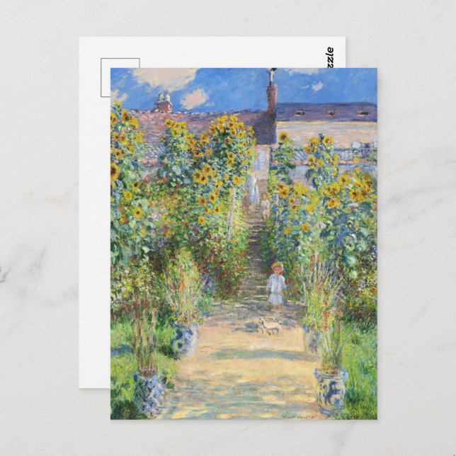 Cartão Postal Jardim do Artista em Vetheuil por Claude Monet (Frente/Verso)
