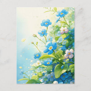 Cartão Postal Jardim Floral Azul e Branco Não Me Esqueces
