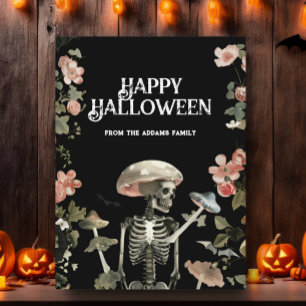 Cartão Postal Jardim Floral de Esqueleto Assombrado Feliz Hallow