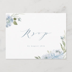 Cartão Postal Jardim romântico em azul empoeirado com floral par