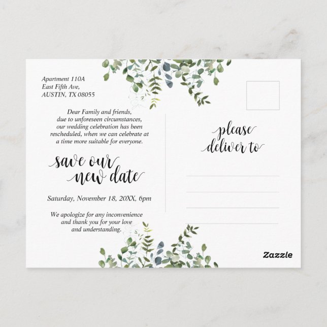 Cartão Postal Jardim Verde, O Amor é Paciente, Adiamento (Verso)