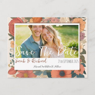 Cartão Postal Jardim Vintage Floral Save The Date com Foto
