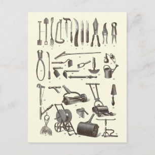 Cartão Postal Jardineiro Elegante - Ferramentas Antigas para Jar