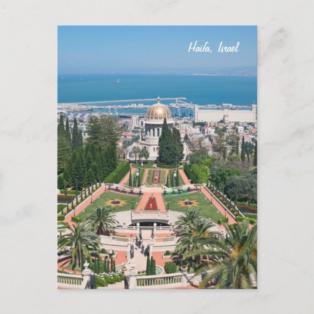 Cartão Postal Jardins de Bahá'í de Haifa, Israel (Frente)