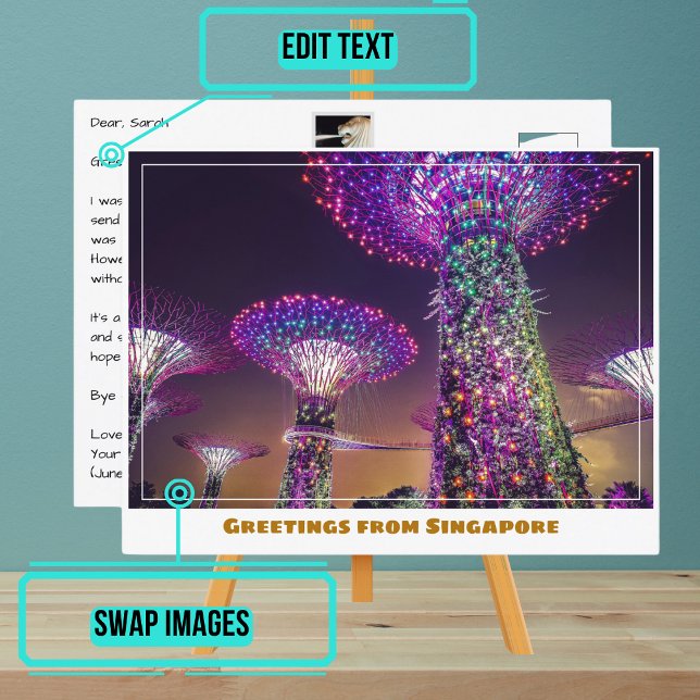 Cartão Postal Jardins de Cingapura pela Baía da Noite Moderna (Please enjoy our postcard and see the others in the collection.)